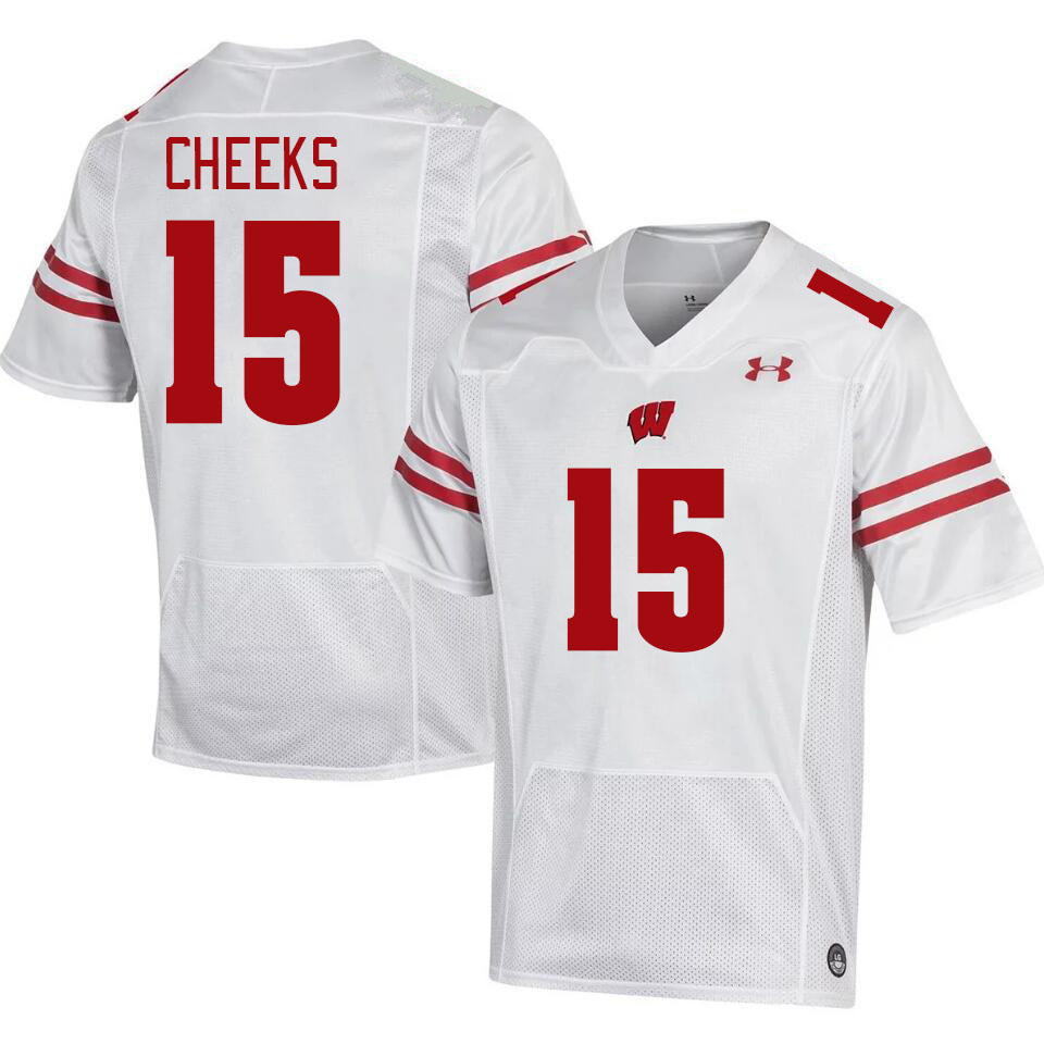 Men #15 Sebastian Cheeks Wisconsin Badgers College Football Jerseys Stitched-White